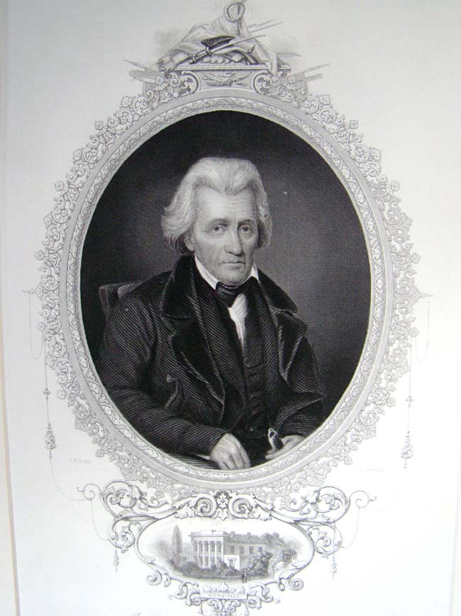 A 19th century steel engraving of President Andrew Jackson published in 1860